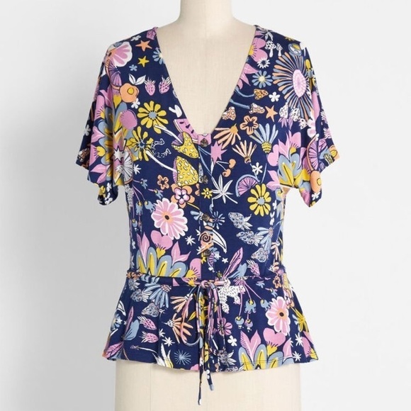 Modcloth Imagination Blooms Peplum Top, XS, NWT - Picture 1 of 6